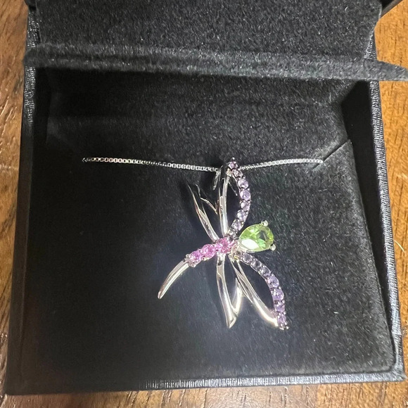 Dragonfly 18" Sterling Silver Necklace Amethyst Pink Sapphire Peridot New In Box - Picture 5 of 8